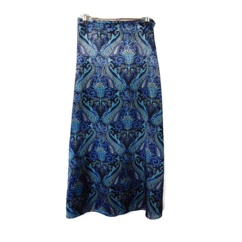 Womens Med Skirt Elastic Waist Zipper Blue Purple